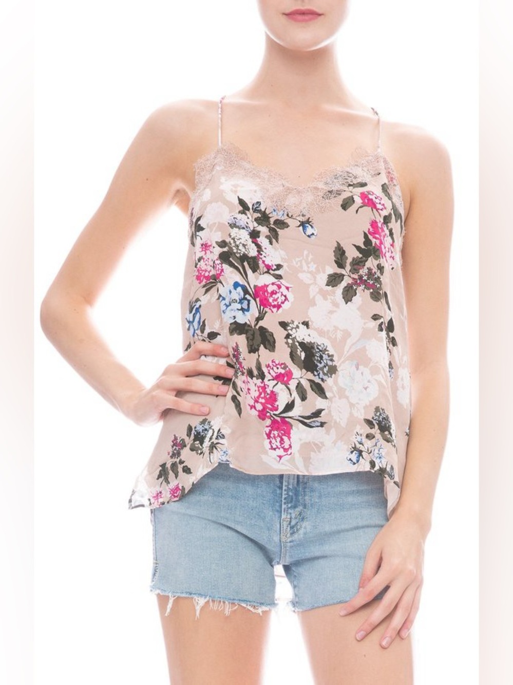 CAMI NYC 100% Silk Floral Lace Racerback Camisole | Size Medium | Blush Multi